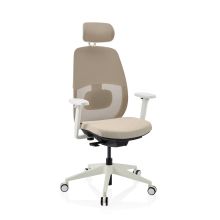 Skandis Pro | met hoofdsteun | Frame: Wit - Professionele bureaustoel Beige / Wit