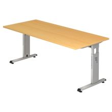 MEGA 19 S | Bureau - 180 x 80 Beuken/Zilver Tafelhoogte I In hoogte verstelbaar
