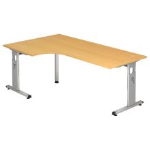 MEGA 82 S | Bureau - Hout C Voet zilver 200 x 120 Beuken/Zilver Tafelhoogte I In hoogte verstelbaar