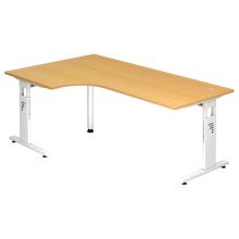 MEGA 82 W | Bureau - Hout C Voet zilver 200 x 120 Tafelhoogte I In hoogte verstelbaar Beuken/Wit