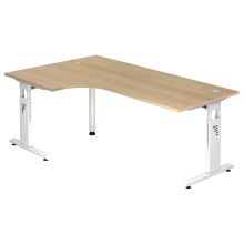 MEGA 82 W | Bureau - Hout C Voet zilver 200 x 120 Tafelhoogte I In hoogte verstelbaar Eiken/Wit