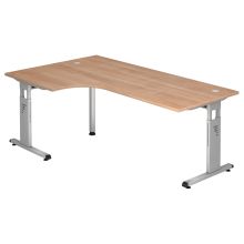 MEGA 82 S | Bureau - Hout C Voet zilver 200 x 120 Walnoot/Zilver Tafelhoogte I In hoogte verstelbaar