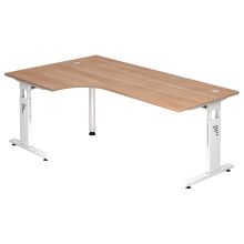 MEGA 82 W | Bureau - Hout C Voet zilver 200 x 120 Tafelhoogte I In hoogte verstelbaar Walnoot/Wit