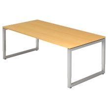 REGO 2E S | Bureau - 200 x 100 Beuken/Zilver Tafelhoogte I In hoogte verstelbaar