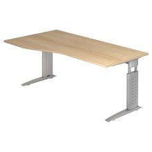 UNDA 18 S | Bureau - 180 x 100 Eiken/Zilver Tafelhoogte I In hoogte verstelbaar