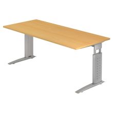 UNDA 19 S | Bureau - 180 x 80 Beuken/Zilver Tafelhoogte I In hoogte verstelbaar