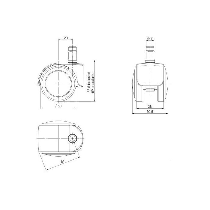 Heyne STABIL 5x Hartbodenrollen 11 mm / 50 mm Bürostuhlrollen für Hartböden - La