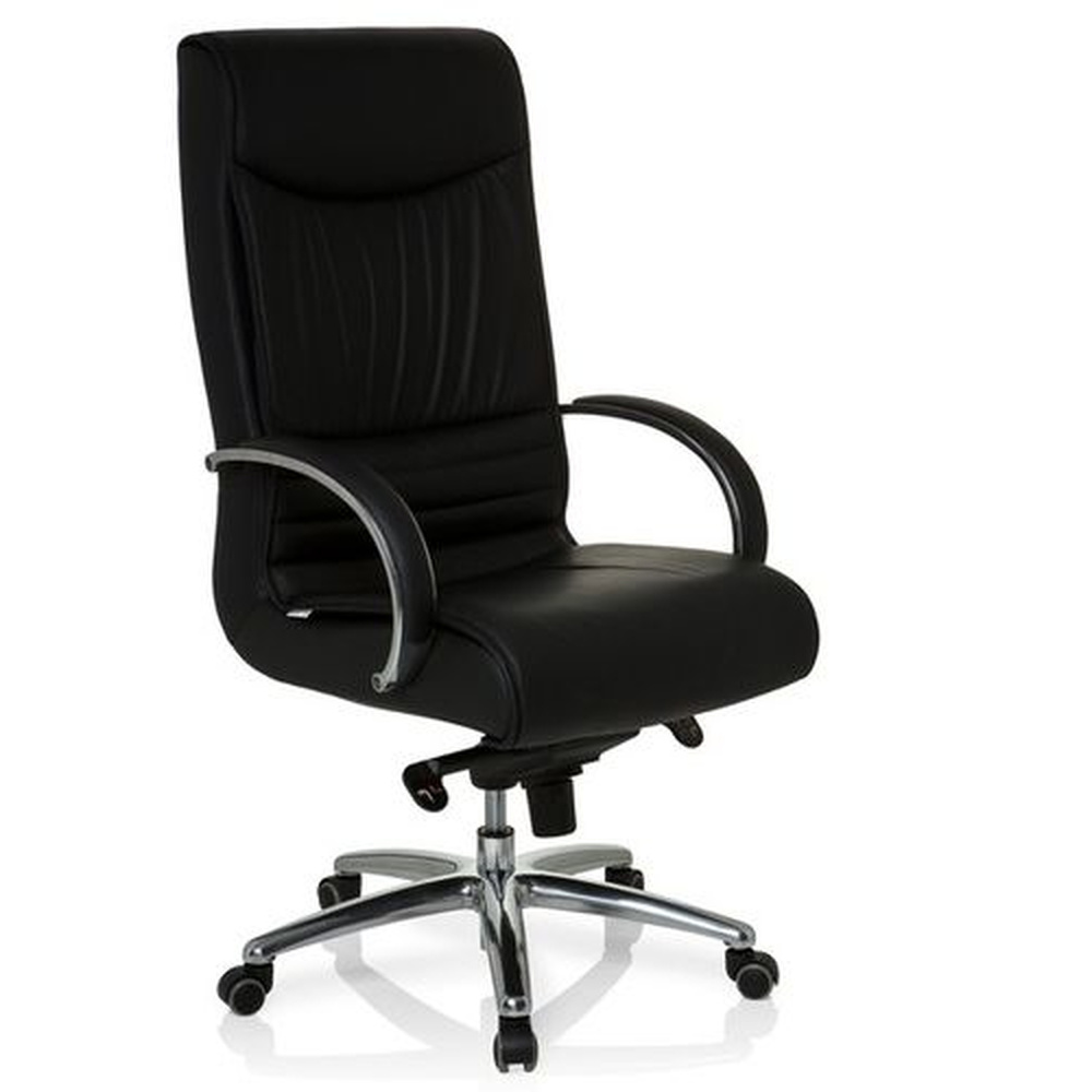 Bureaustoel XXL - Met Armleuning - Lange/Zware Mensen - Leder - Zwart - Ergonomisch