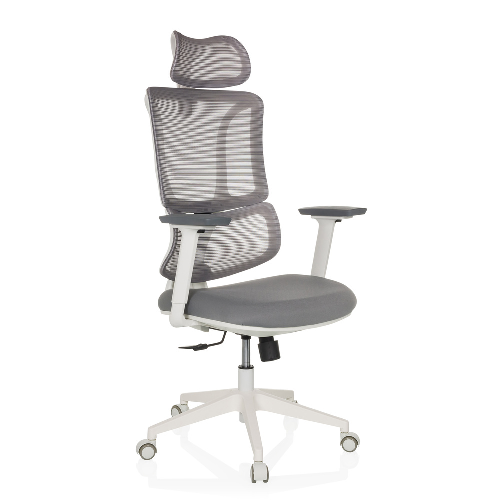 Bureaustoel24 ERGOMY W | Stof / Net | Frame: Wit - Professionele bureaustoel Grijs aanbieding